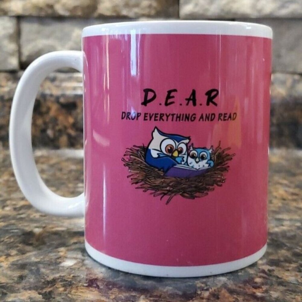 D.E.A.R Drop Everything And Read Owl Orca Coatings Pink Mug Coffee ,Tea,Hot Ccco